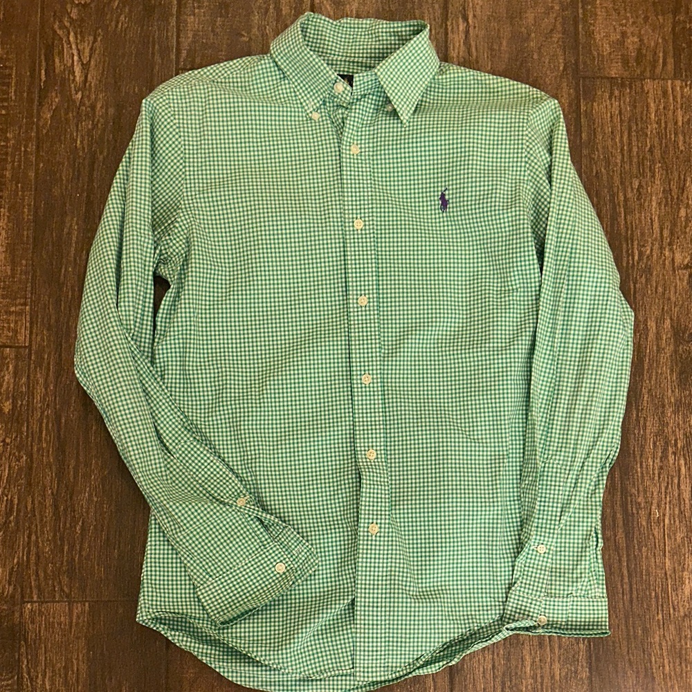 Polo Ralph Lauren Green Gingham Button Down Shirt Small Purple horse